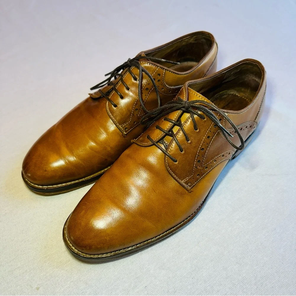 JOHNSTON & MURPHY BROWN LEATHER MENS OXFORD DRESS SHOE : GOOD COND
